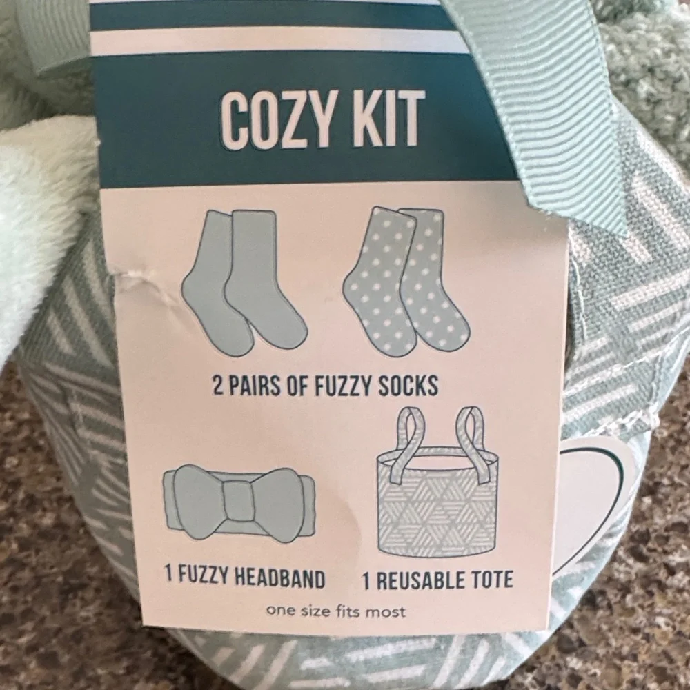 NEW Small Mint Green Gift Basket - 2 pr fuzzy fleece socks, 1 headband & Basket